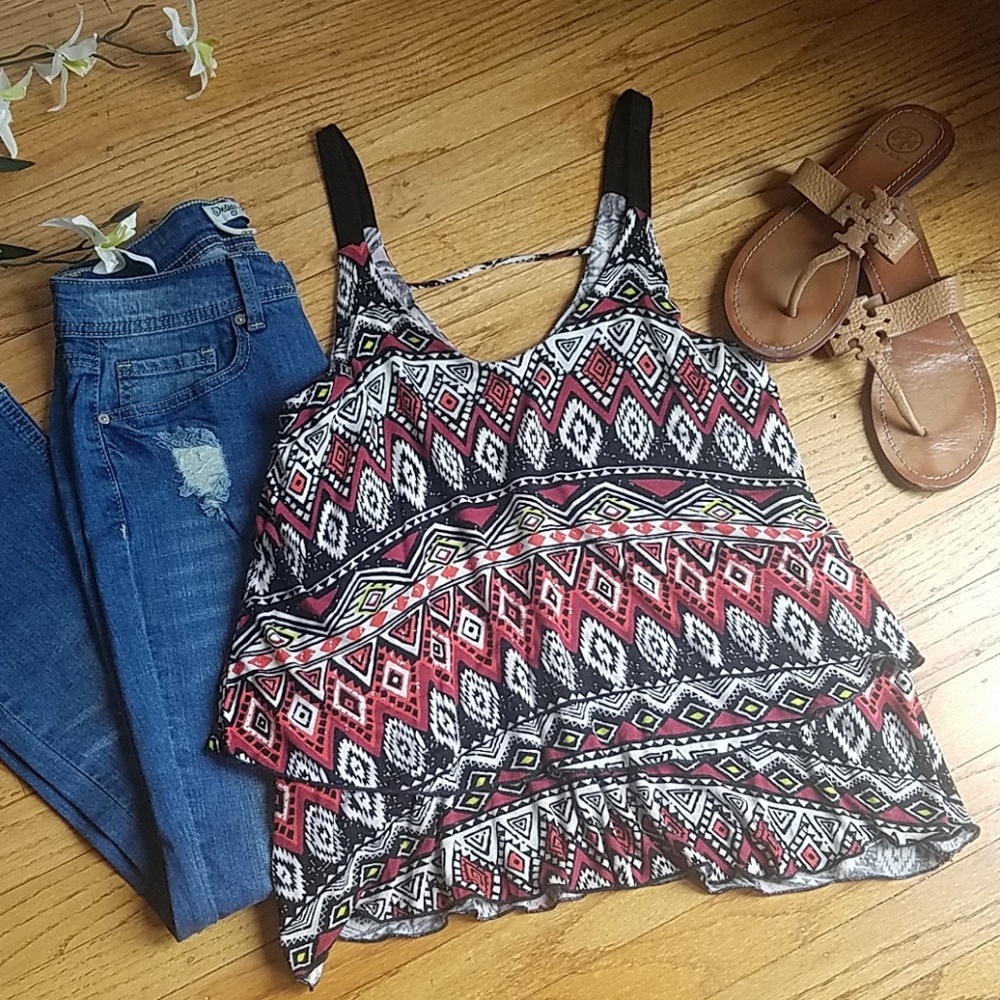 Aztec Print Layered Tank Sz SM